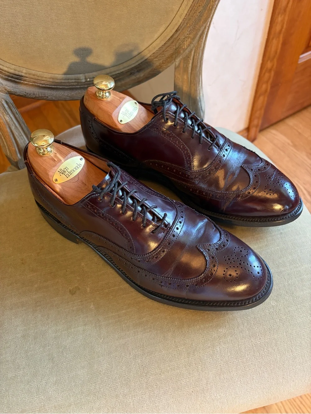 Allen Edmonds Chester Premium Leather Vintage Brogue Wingtip 8.5 D Burgundy Rare